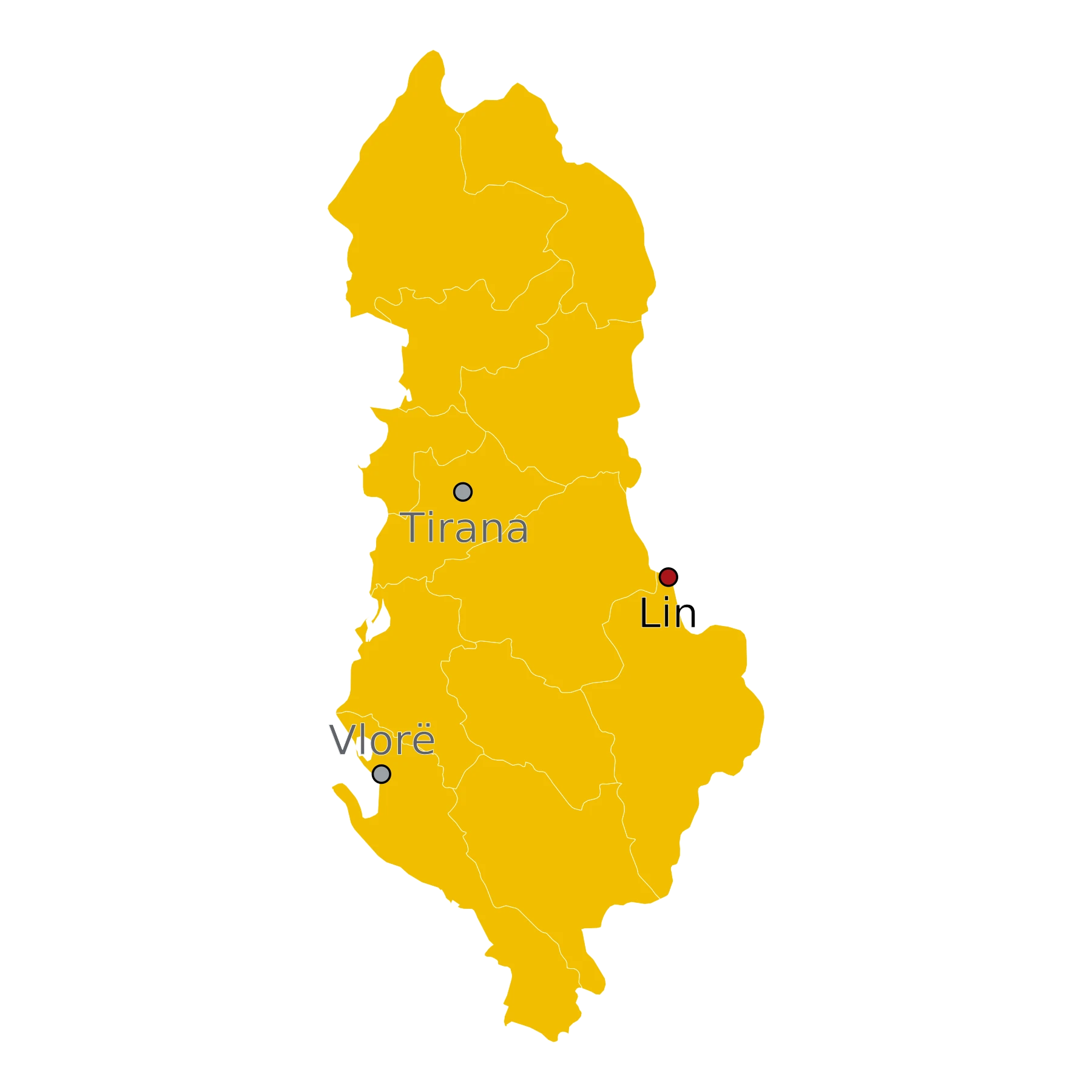 Kaart Lin Albanië - waar ligt Lin